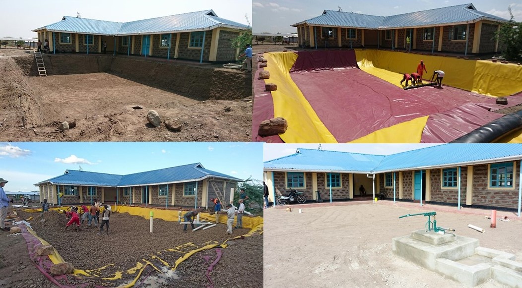 Underground rainwater harvesting tank in process at Kalobeyei settlement, Kenya